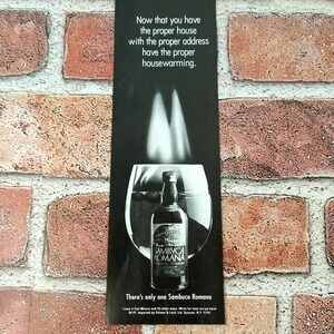 1983 Sambuca Romana "Proper House Warming" B&W‎ Original Vtg Print Ad